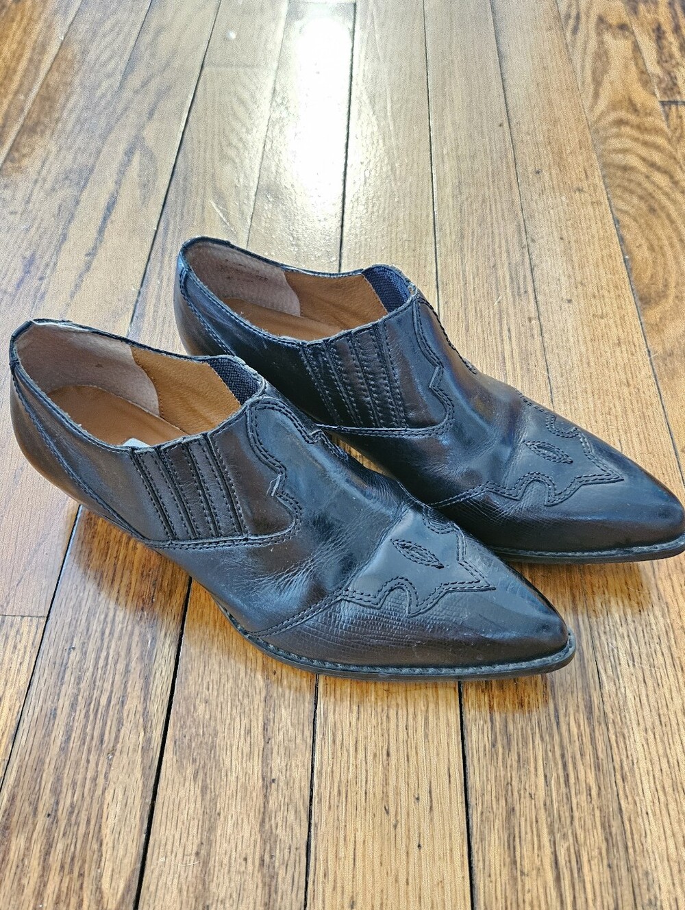 Black Leather Slip-On Western Booties